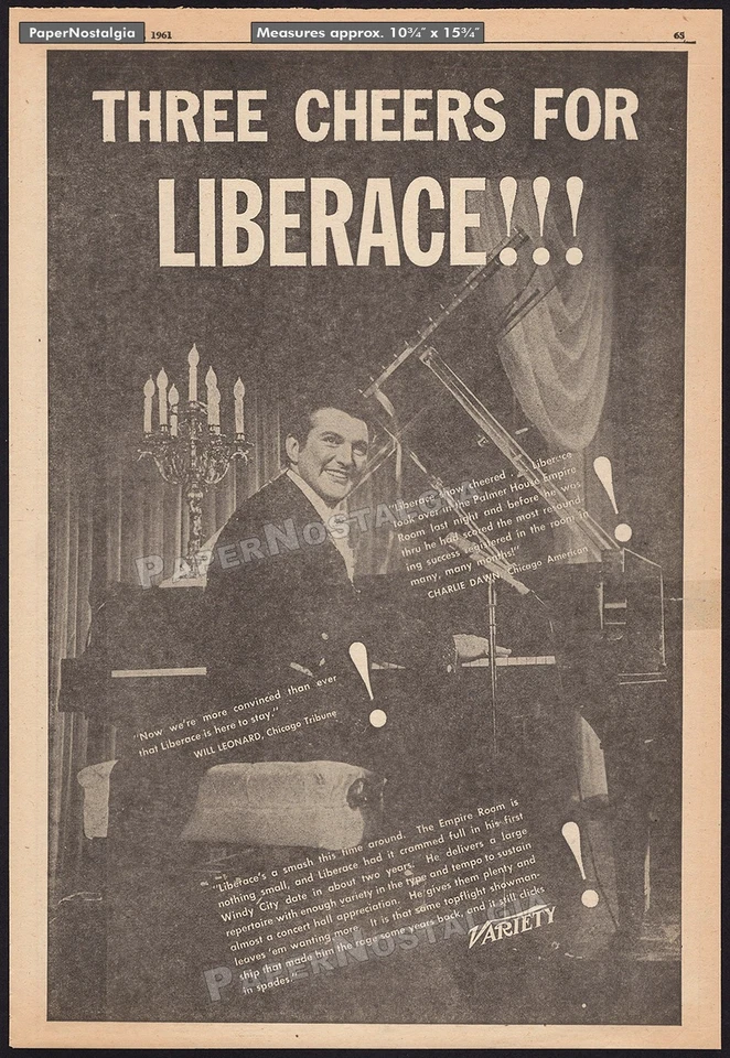 LIBERACE - Anuncio comercial original 1961 / póster_ Habitación Empire Palmer House de Chicago Foto 1 de 1