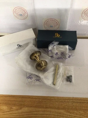 Infinity Decor Pair of Solid Brass Beehive Mortice Door Knobs in Aged Brass Fini - Image 1 of 3