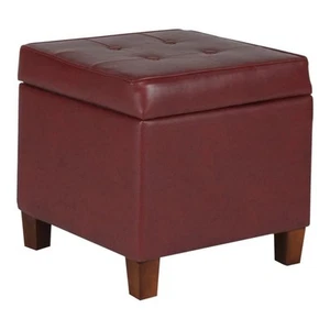 Pemberly Row Square Transitional Faux Leather Storage Ottoman in Dark Red - Picture 1 of 12