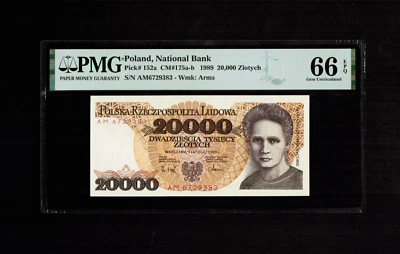 Poland 20000 ZLOTYCH 1989 Serie **AM6729383** Certified PMG 66 EPQ  Gem UNC - Image 1 of 2