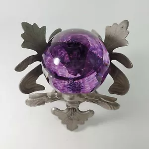 Glass Eye Studio-GES- Art Glass Paperweight with Fleur De Lis Pewter Metal Frame - Picture 1 of 12