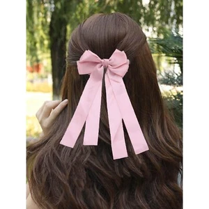 Large Hair Bow Clips Long Bow Tail Pink Satin Hair Clip Big Bow Knot Pins - Picture 1 of 7
