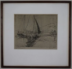 Off to the Fishing Grounds. Signed etching by listed artist George Horton, c1925 - Picture 1 of 9