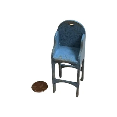 Vintage Artisan Dollhouse Miniature Baby High Chair Blue Primitive WILDWOOD OOAK - Image 1 of 4