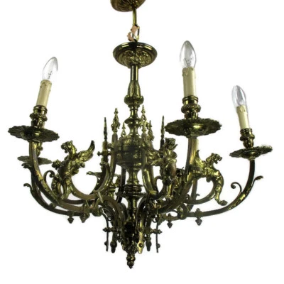 18-19th Century Impressive Gothic Bronze Castle Empire Chandelier  Dragons HTF   - Image 1 of 4
