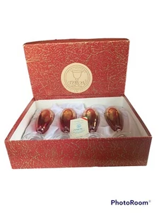 Vintage Set 4 Timon Collezione Barware Cranberry Gold Leaf Cordial Glasses Italy - Picture 1 of 4