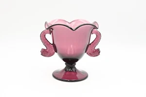 Vntg Amethyst Purple Vase Compote Koi Fish Handles Marked Fenton Great Condition - Picture 1 of 8