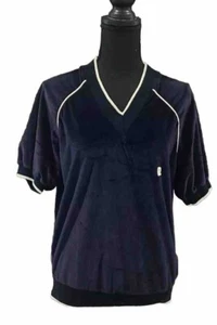 Vintage Pierre Cardin Velour Athletic Top Deep Blue V-Neck Size Small - Picture 1 of 6
