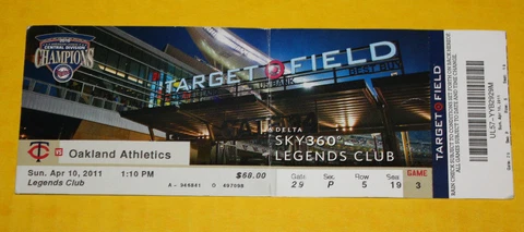 Minnesota Twins Ticket Stub | April 10 2011 | Hideki Matsui Jim Thome HR Cover