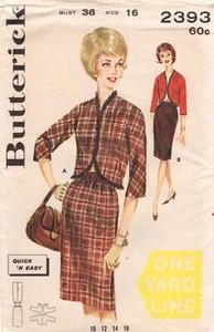 © 1960 Misses' Talla 16 Falda Chaqueta Traje Butterick 2393 SIN CORTAR Patrón de Costura - Imagen 1 de 4