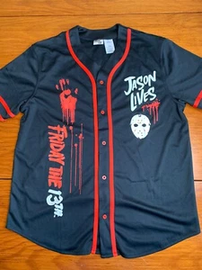 Jason Lives Friday The 13th Jersey Horror Halloween Black Red Size Mens Large - Picture 1 of 4