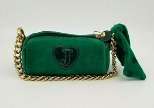 Vintage Juicy Couture Y2K Green Mini Velour Barrel Hand Bag Brass Chain RARE!