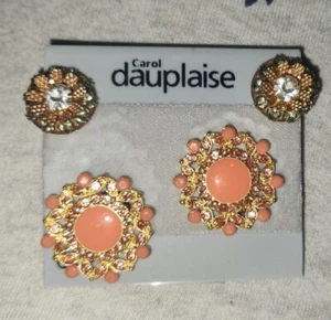 Carol Dauplaise ORANGE ENAMEL clip on earrings plus free pair - Picture 1 of 6