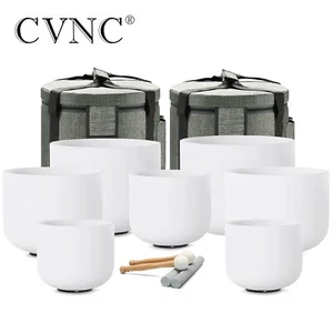 CVNC432Hz 6-12" Set of 7 pcs Frosted Quartz Crystal Singing Bowl with Carry Case - Picture 1 of 6