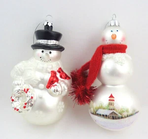 "2 adornos para árbol de Navidad muñeco de nieve pintados a mano vidrio de mercurio 5-1/2"" de alto"  - Imagen 1 de 7