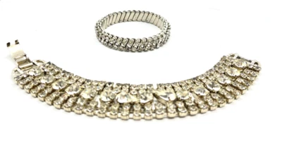 Juego de 2 pulseras de diamantes simulados chapadas en plata de 7" Foto 1 de 4