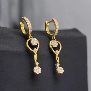 Pave 1,01 Cts Rotondo Brillante Taglio F/VS1 Diamanti Ciondola Orecchini 14K Oro - Foto 1 di 11