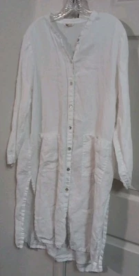 Eileen Fisher Duster Jacket White Linen Top Layer Long Sleeve Organic Large - Image 1 of 4