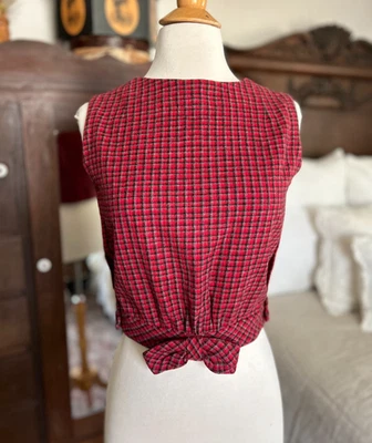 Blusa a Cuadros Roja y Negra Lana Años 60 Vintage, Estilo Recortado, Detalle Lazo, Lana Foto 1 de 4