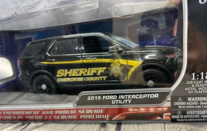 MOTORMAX 2015 FORD POLICE UTILITY 1/18 LIGHT BLACK CHerokee Country Sheriff Diec - Picture 1 of 24