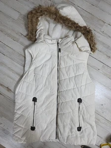 Chaleco acolchado Green Tea capucha extraíble talla L blanco cremallera forrado sherpa - Imagen 1 de 12