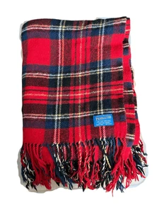 Pendleton Red Tartan Plaid Wool Blanket Damaged - Picture 1 of 3