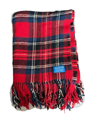 Pendleton Red Tartan Plaid Wool Blanket Damaged - Image 1 of 3