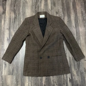 Vintage Wool Houndstooth Jacket 14 Brown Academia Old Money Preppy Classic Retro - Picture 1 of 9