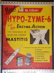 Dr. LeGear’s Hypo-Zyme-6 For Cows, Vintage Veterinarian Farm Medicine Poster - Picture 1 of 6