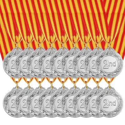 18 Pieces Silver Prizes Award Medals Metal 2ed Place with Neck Ribbon Foto 1 de 4