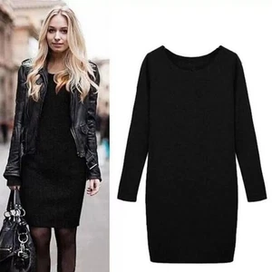 Women Knitted Long Sleeve Mini Sweater Dress - Size 2XL/3XL Plus - Picture 1 of 2
