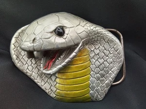 COBRA SCHLANGE MASSIV FEIN ZINN GÜRTELSCHNALLE VINTAGE TOLLES AMERIKANISCHES PRODUKT #4481 - Bild 1 von 17
