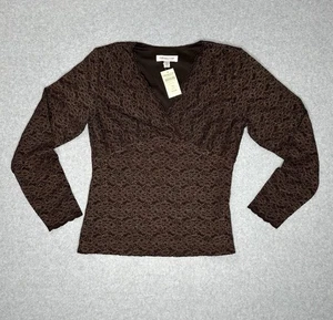Cold Water Creek womens tops medium Brown Scalloped Neck Line New With Tags - Picture 1 of 4