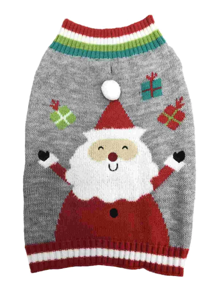 Dog Sweater Gray Jolly Happy Santa Claus Christmas Holiday Pet Costume Small - Image 1 of 1