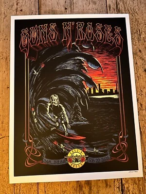 Guns N Roses - Litografía de gira / Surfing Skeleton San Diego - 22 de agosto de 2016 Foto 1 de 4