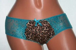 Green Shiny Lace & Bow Hipster With Brown Animal Print Front & Back Size M - Picture 1 of 3