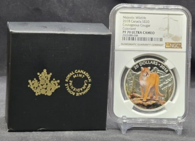 2018 CANADA $20 - MAJESTIC WILDLIFE : COURAGEOUS COUGAR NGC PF70 UC SILVER COIN - Image 1 of 4