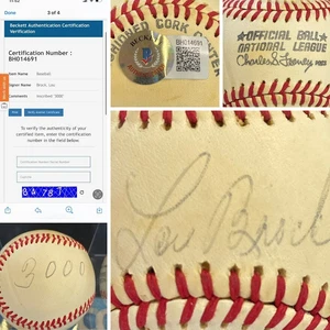 LOU BROCK St. Louis Cardinals "3000 Hits" Autographed Baseball Beckett Auth. - Picture 1 of 1