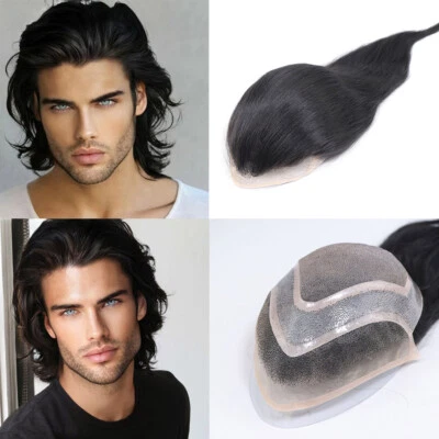 12inch Long Mens Toupee Lace Front Human Hair Piece System Natural Male Wig - Image 1 of 4