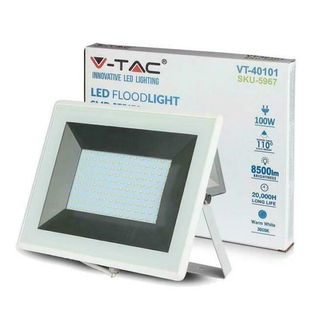 V-TAC VT-40101 SMD 100W Corpo Bianco LED Proiettore - Luce Fredda