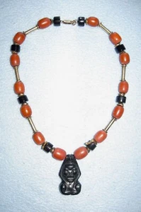 Grobe orange Stein Maya Anhänger Stil Perlen Halskette; Quarz?; Nuggets; 9 1/2" - Bild 1 von 16