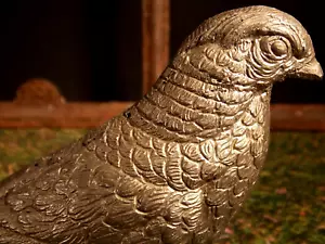 antike Tisch Kamin Fensterbank Deko Vogel Figur Skulpur silber Metall Pfau 13x36 - Bild 1 von 6