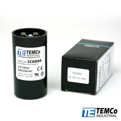 TEMCo 216-259 uf/MFD 220-250 VAC volts Round Start Capacitor 50/60 Hz -Lot-1