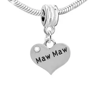 " Maw maw Charm "Heart Dangle Bead Spacer For Snake Chain charm Bracelet - Picture 1 of 1