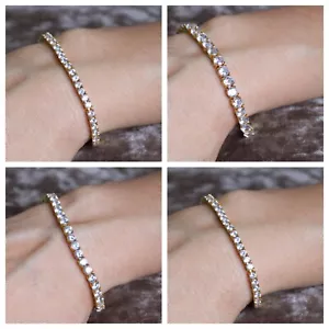 Tennis Braccialetti 18k Placcato Oro Giallo IN 3mm 4mm E 5mm Zircone Cubico - Foto 1 di 7