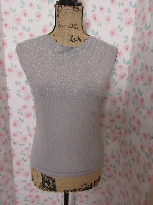 INC INTERNATIONAL CONCEPTS, WOMEN'S GRAY SILK BL SLEEVELESS BEADED SWEATER, SZ M - Image 1 of 4