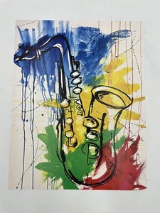 Estampado artístico ""Saxofón abstracto"" 11 X 14 arte original multicolor firmado - Imagen 1 de 1
