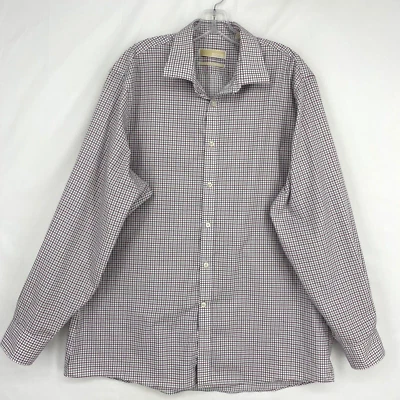 Camisa Michael Kors Para Hombres Talla 17 34/35 Botón Frontal Púrpura Gris Cuadros 100% Algodón Foto 1 de 4