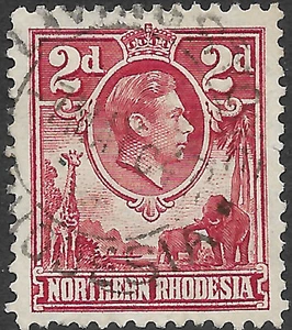 N Rhodesia 1941 2d sg 32 used GVI Nature Crack in Crown flaw [see 2nd image] - Picture 1 of 3
