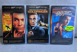 JAMES BOND 3 Vintage VHS Goldfinger Russia With Love The World Is Not Enough - Picture 1 of 3